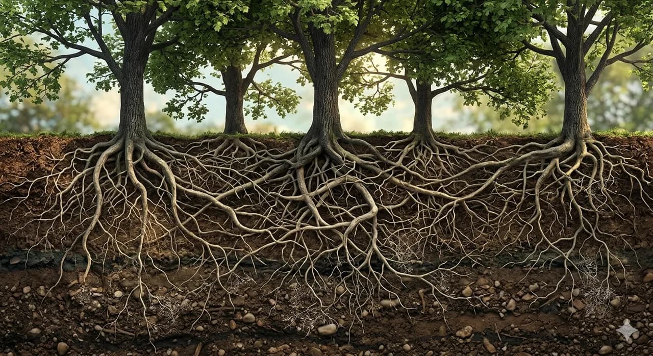 Tree branches with connected roots