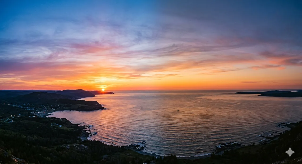 A sunrise and sunset gradient on the horizon