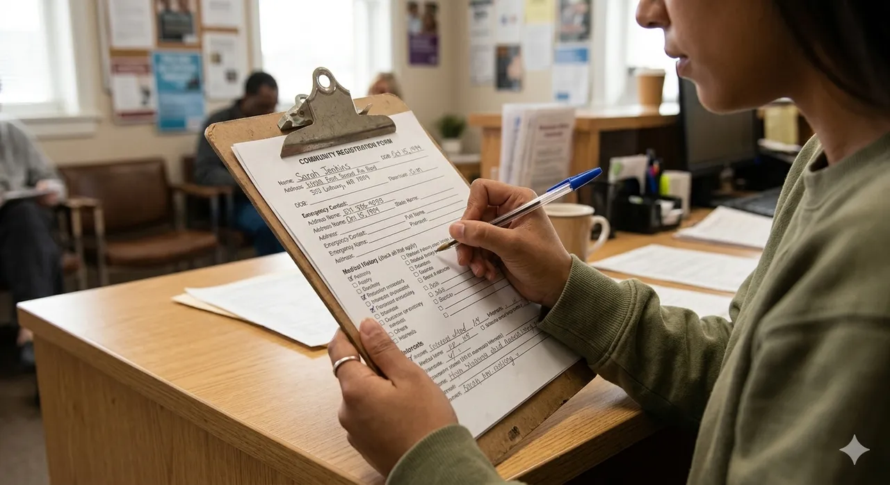 A person filling out a form on a clipboard