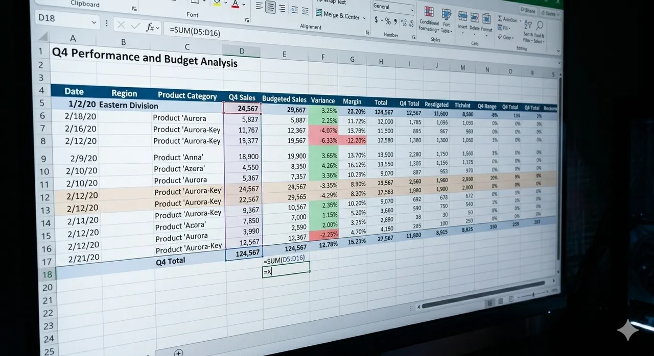 A spreadsheet displayed on a monitor screen