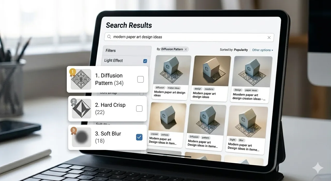 Search results with ranked filters on a screen
