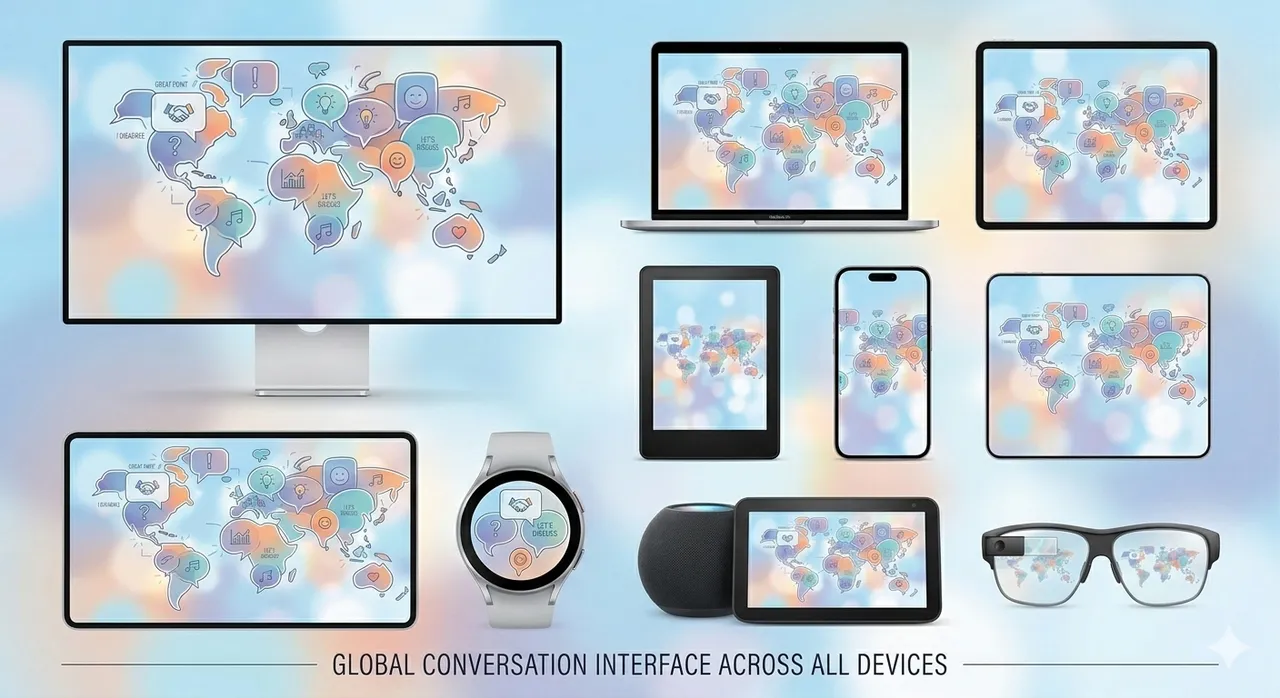 A grid of device screens showing the same interface at different sizes