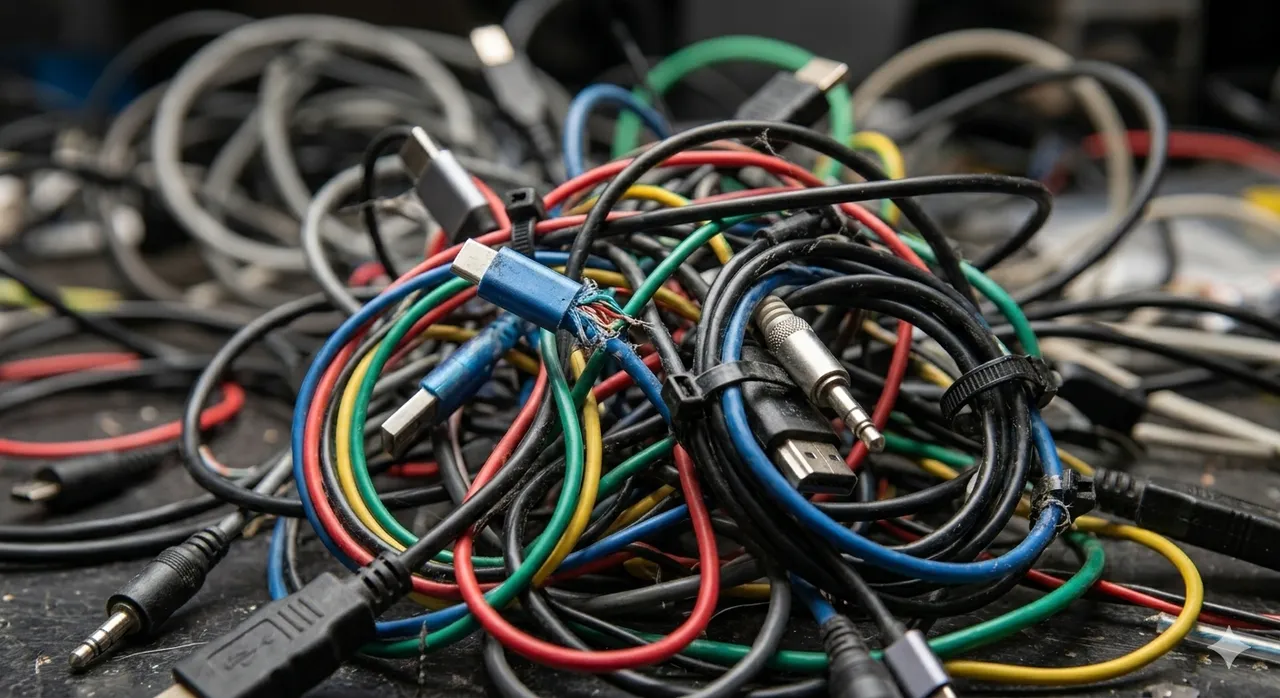 Tangled wires and messy cables