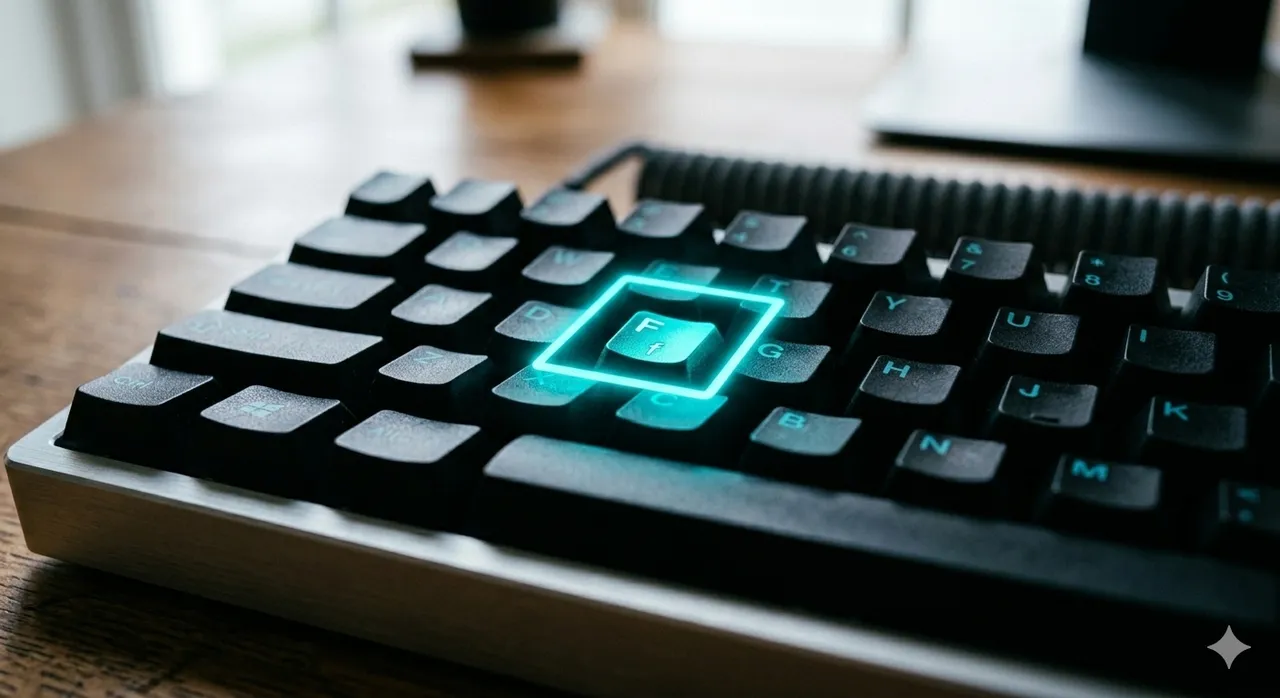 A close-up of a keyboard with a glowing focus indicator