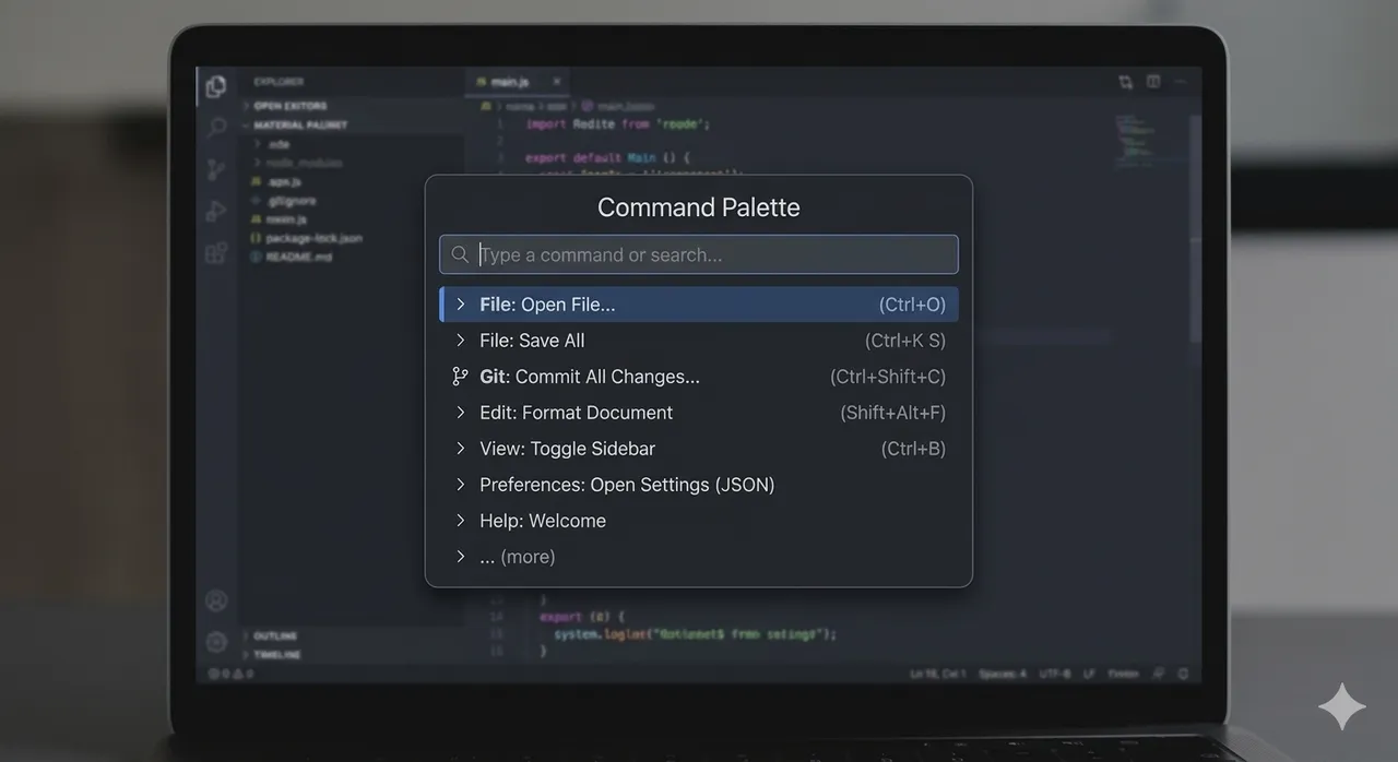 A command palette interface on a dark screen