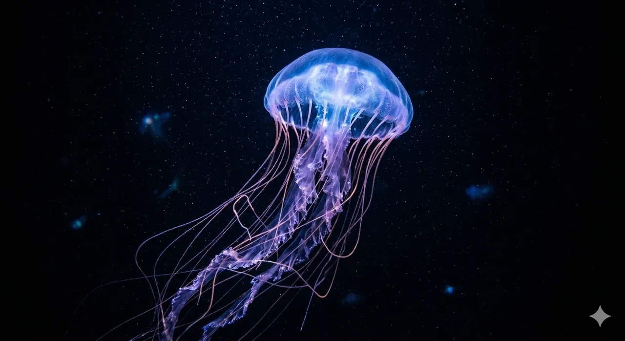 An image of a jellyfish in the dark