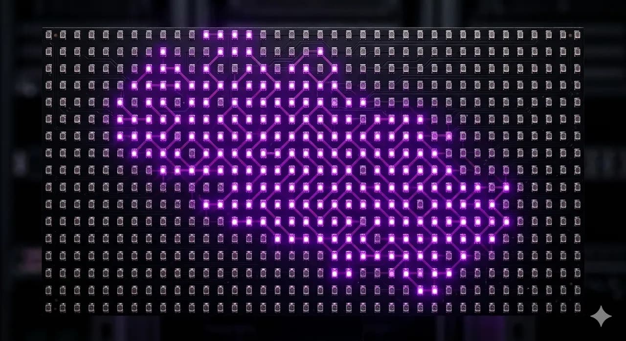 A purple LED grid forming a pattern