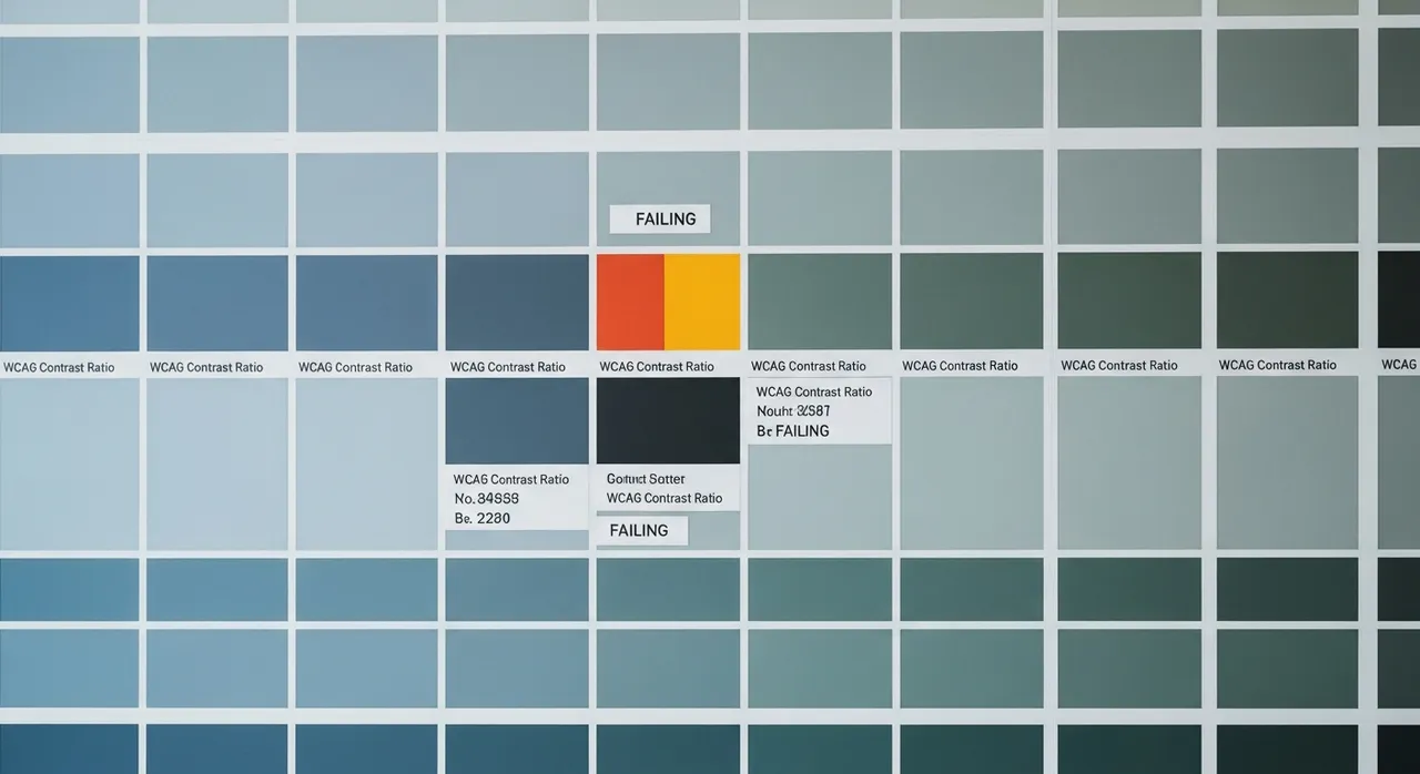 A grid of color swatches, each labeled with its WCAG contrast ratio, several flagged as failing